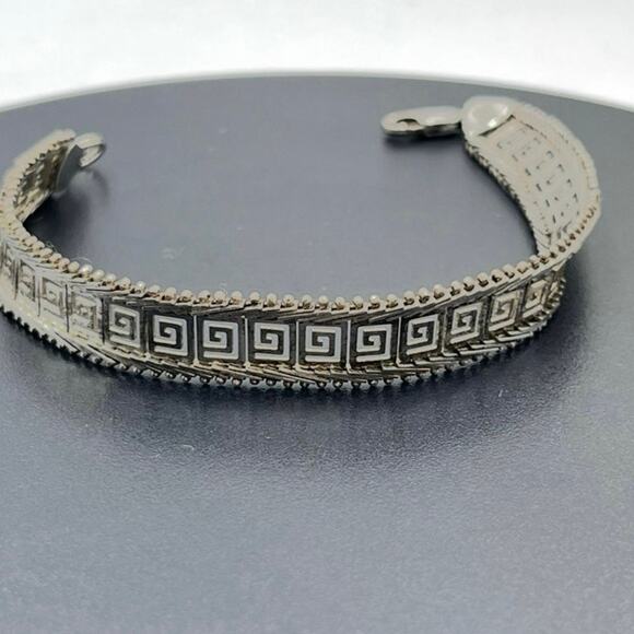 SA Makers Mark Sterling Silver 925 Greek Key Symbol Link Lace Bracelet 7.5” - Picture 1 of 10